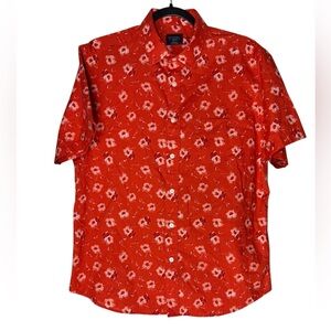 UNTUCKit Coolidge Button Up Shirt Medium Red Orange Floral Cotton Casual Summer